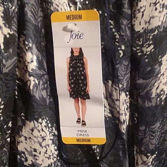 NWT Joie mini dress sz med. Black and grey floral print lined with black - Picture 2 of 16